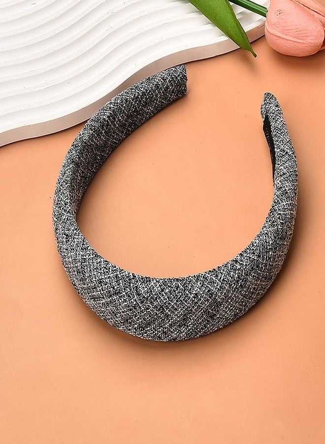 Kefley Tweed Puffy Headband Wide Padded Headbands for Women’s Hair Non Slip Fashion Thick Sponge Headband Hairband Head Band Gray Chunky Headband for Women Trendy Headwear - Image 4